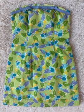 Lilly Pulitzer Vintage Toucan Birds Strapless Open Back Green Blue Dress 6